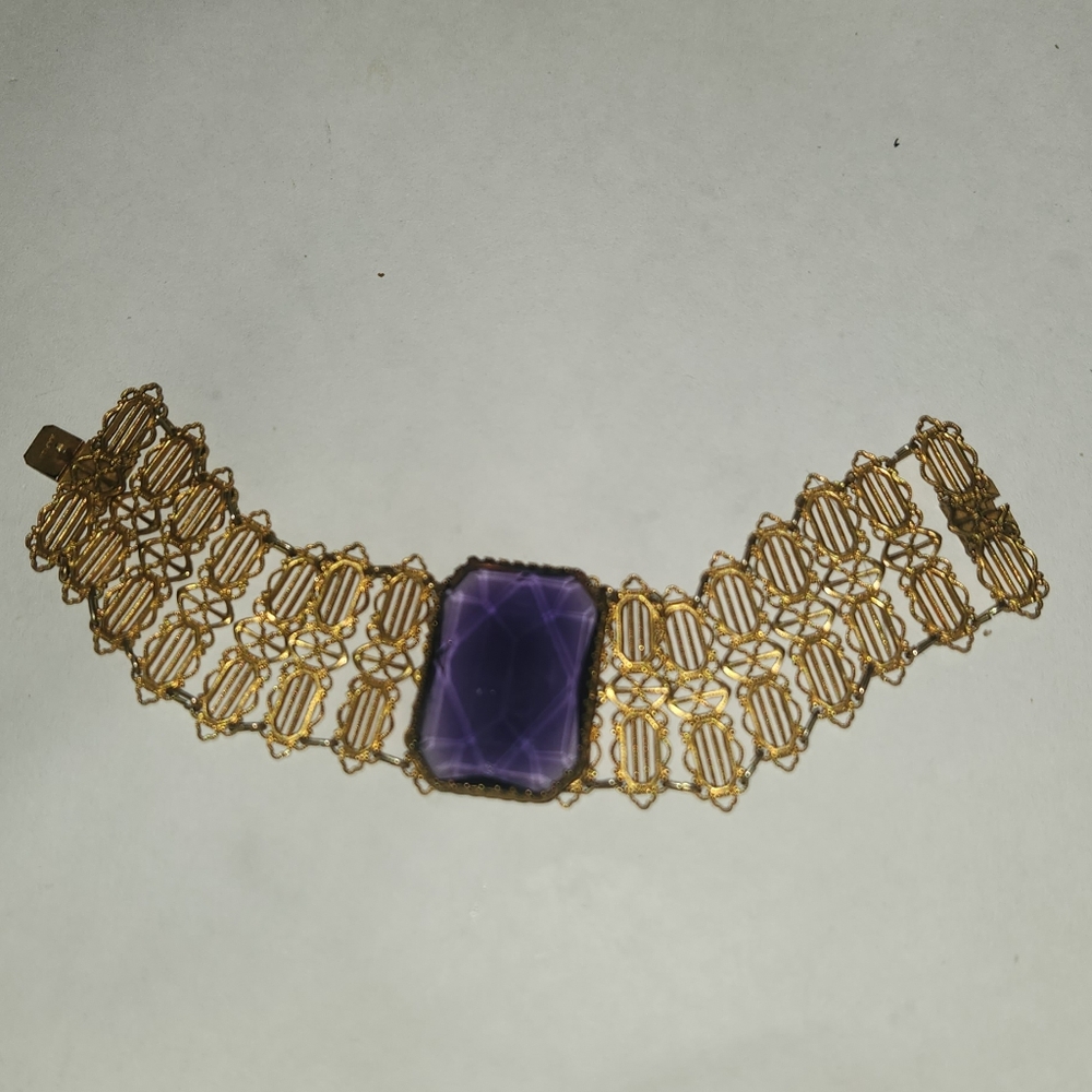 Napier Gold and Purple Statement Bracelet with Intricate Metalwork